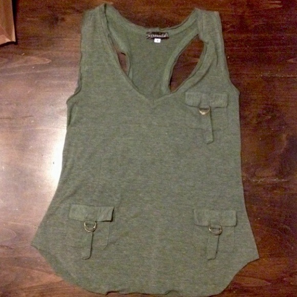 Green Razor-Back V-Neck Tank with Buckles