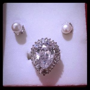 Sterling SILVER oval beautiful ring FREE earrings