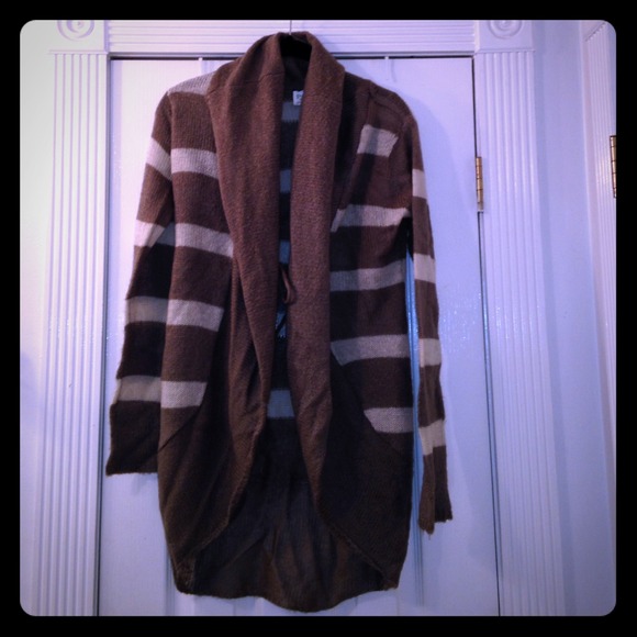 Grey and cream striped long cardigan - Picture 1 of 2