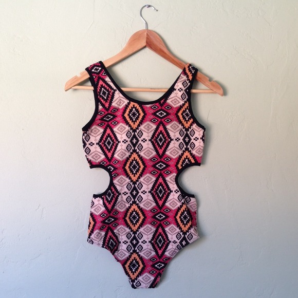 Cotton Cutout Aztec Tribal Print Bodysuit New