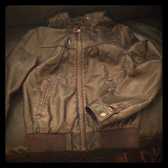 Faux leather bomber