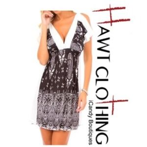 ⚡️Cold shoulder deep v neck Blk/wht mini