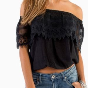 Tobi Carrie Crochet Top in Black