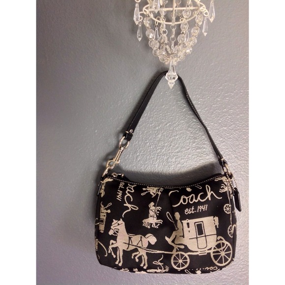 ::black coach stagecoach print handbag::