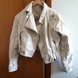 Cream Pleather Moto Jacket