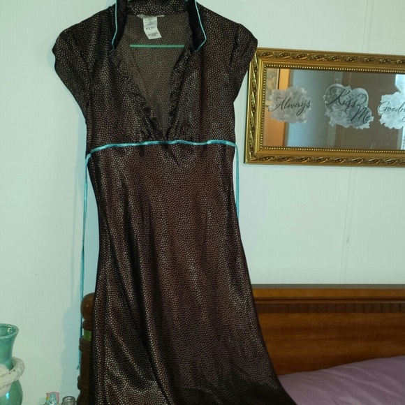 Brown and blue poke Dot dress