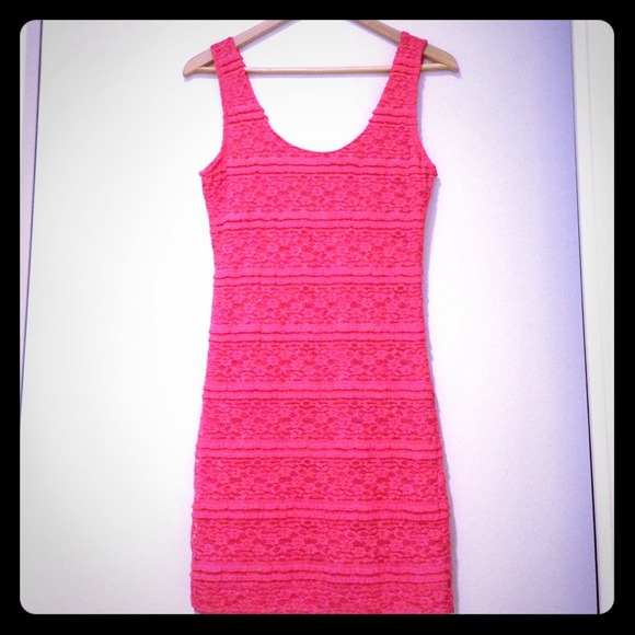 Coral lace mini dress