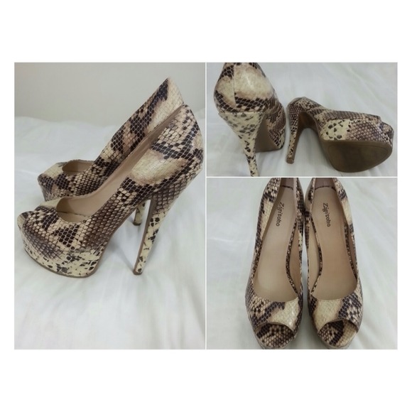 Snake Skin Open Toe Pumps