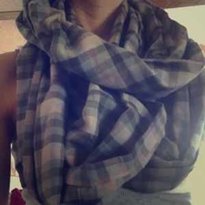 Handmade plaid infinity scarf.