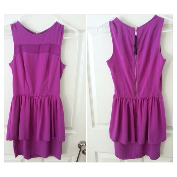 H&M Peplum Dress With Mesh Detail in Purple - Picture 1 of 1