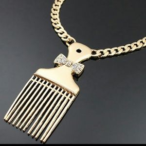 Afro Pick Gold Necklace