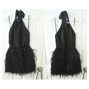 ASOS Halter Dress With Feather Detailing in Black
