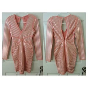 Coral And Silver Bodycon Open Back Dress