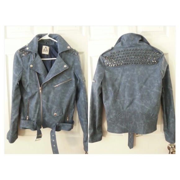 UNIF X NASTYGAL Spike Moto Leather Jacket in Blue