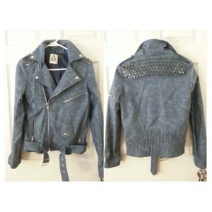 UNIF X NASTYGAL Spike Moto Leather Jacket in Blue