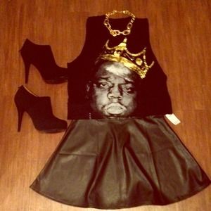 Black Faux Leather Skater Skirt