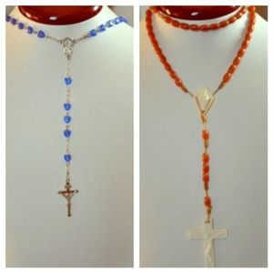 Two Rosary necklaces, blue/coral