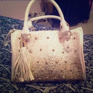 White bag with gold stud&sequin embellishment