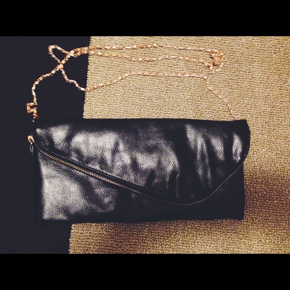 Black Purse with Gold Chain