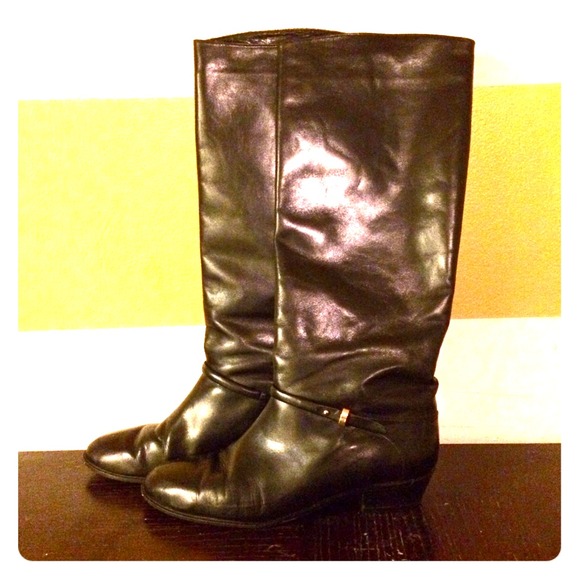Neiman Marcus Black Leather Knee High Riding Boots