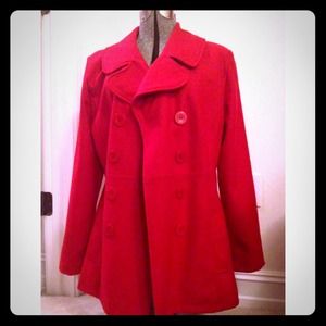 Red Wool-Blend Peacoat
