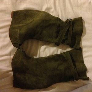 Olive green REPORT suede platform peep toe boot