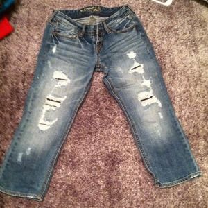 Distressed jean crop.