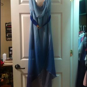 Breezy strapless blue ombré high low dress