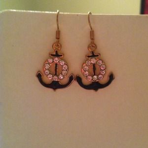 Adorable rhinestone anchor earrings