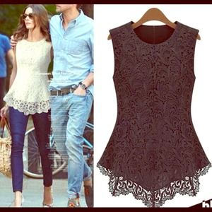 Black Sleeveless crew lace top.