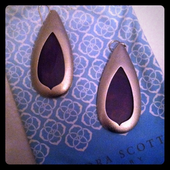 Purple and sterling silver drop earrings with case