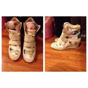 Floral sneaker wedges