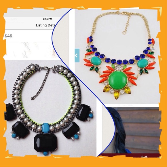 Pearl neon green & lucite stone necklace & orange