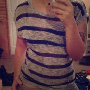 gray and black striped f21 sweater