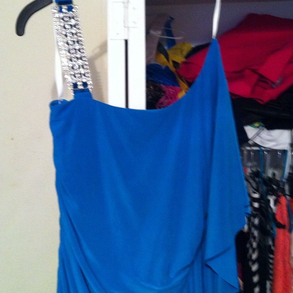 Blue one shoulder & a strap of jewel fitted dress - Picture 1 of 3