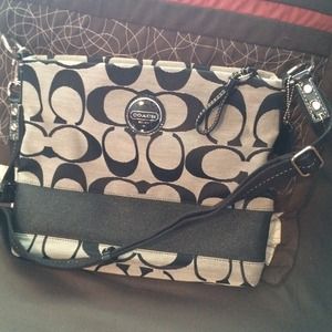 Coach signature stripe file crossbody in black