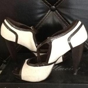 Anne Michelle Cream and Brown Peep Toe Platform