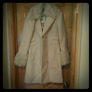 Bebe Double Belted Faux Fur Trim Coat!!!