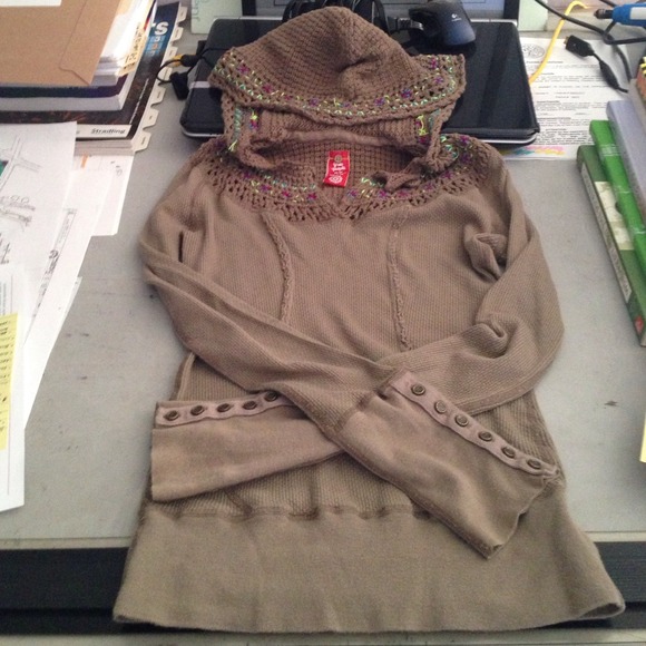 Free People 🍂 Thermal Crochet Cuff Hoody XS S - Picture 3 of 4