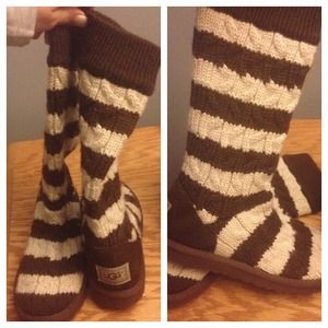 UGG Stripe Cable Knit Boots Brown/Cream SIZE 7