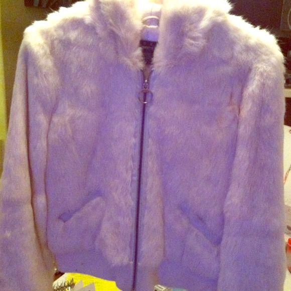White Arden B rabbit fur bomber jacket