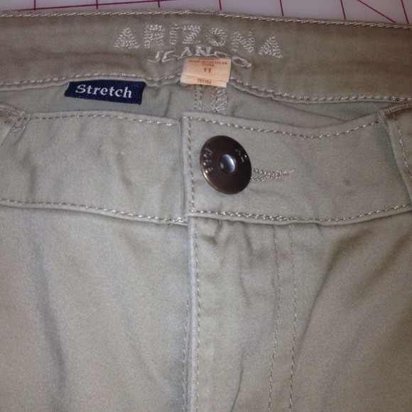 Khaki straight leg pants.
