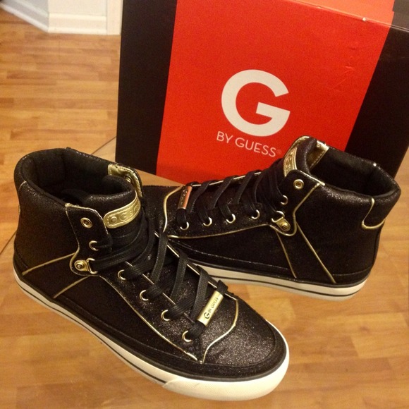G by GUESS Fashion Sneakers black/gold shimmer NWT - Picture 2 of 4