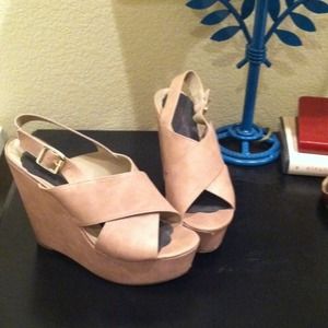 Nude crisscross wedges!