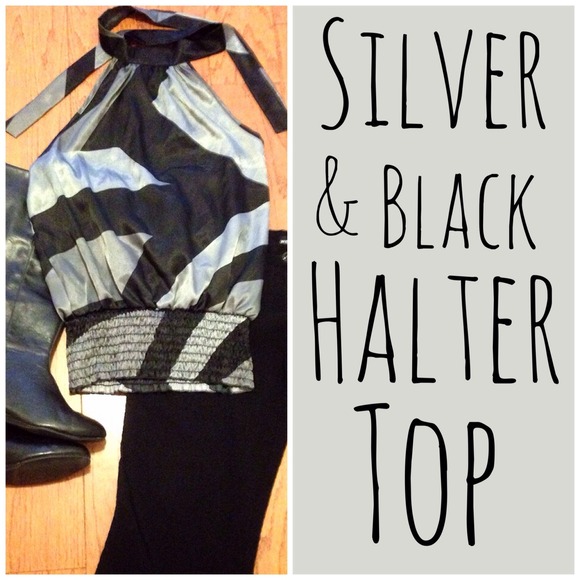 🎉Sale! Silver & Black Halter Top