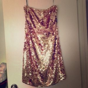 Strapless Gold Sequined Party Dress