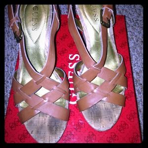 Guess tan leather platform sandals
