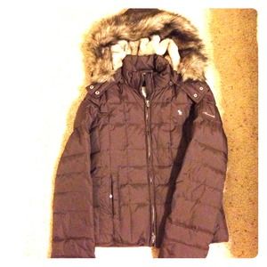 Abercrombie Brown down coat with removable hood