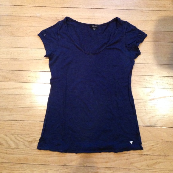 Guess Navy Blue V-Neck Shirt - Picture 1 of 4