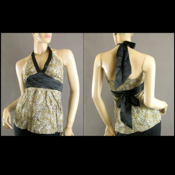 Leopard satin trim halter top - Picture 3 of 3